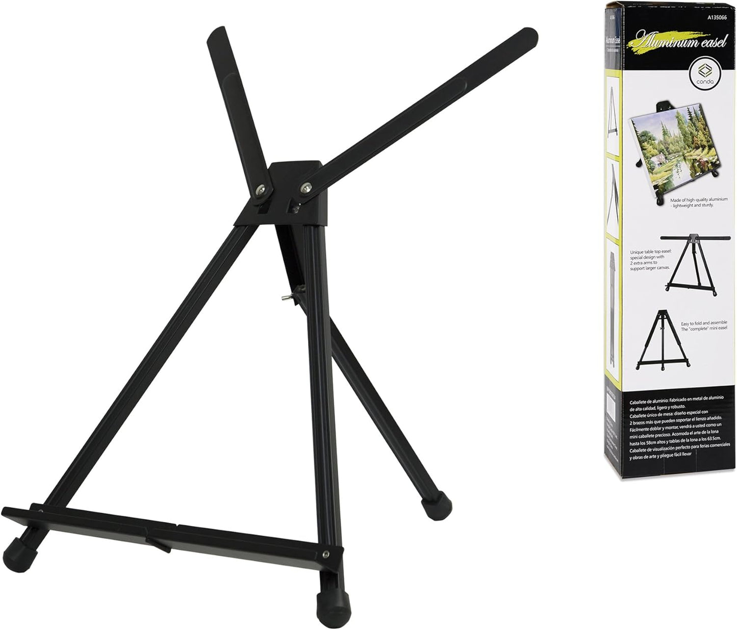 Conda Aluminum Tabletop Easel, Portable Tripod Display Stand Adjustable Height from 15" to 21" with Extension Arm Wings, Desktop Display Easel for Canvas, Paintings, Photos, Signs