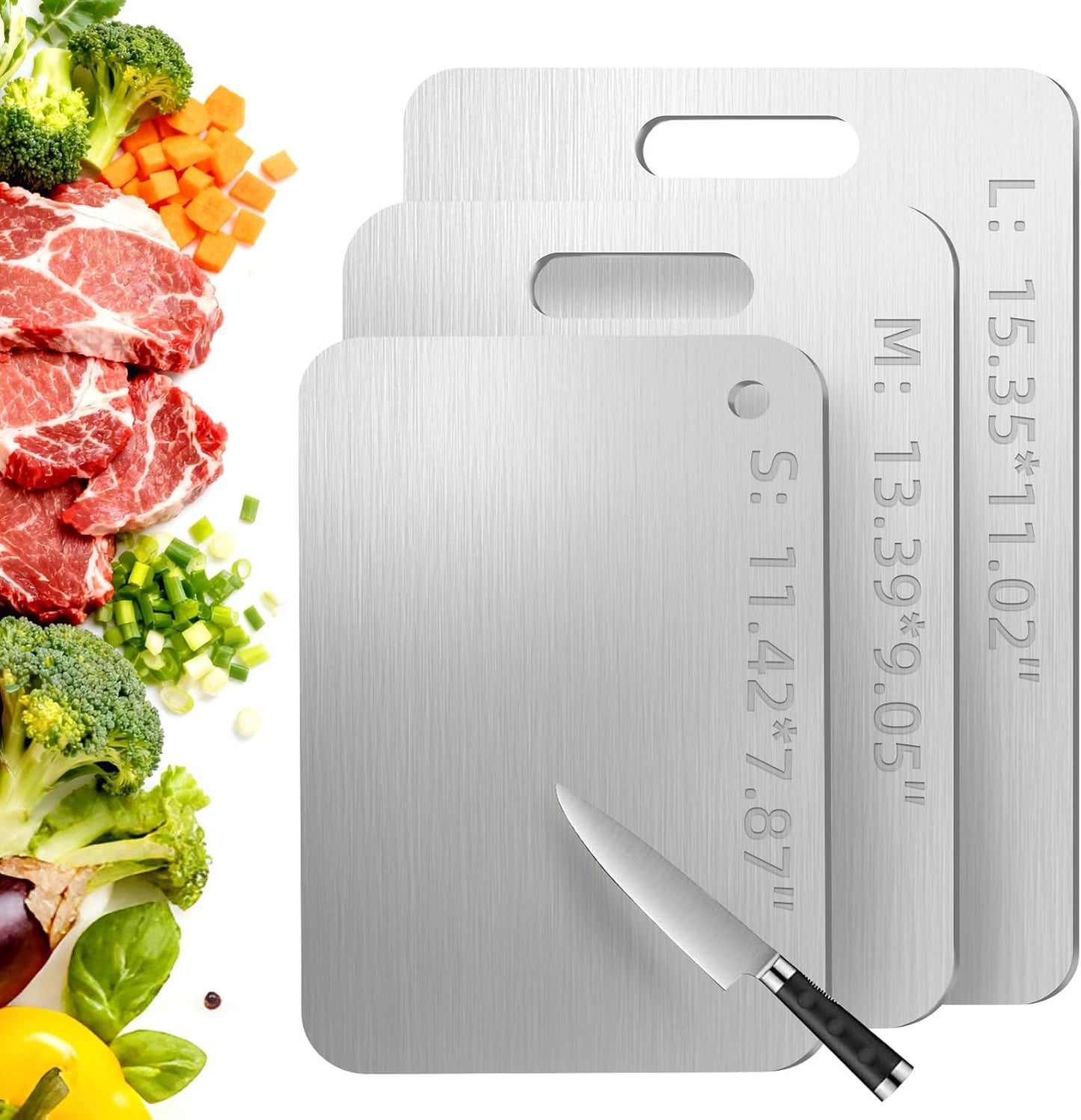 Tavano Titanium Cutting Board,Titanium Cutting Boards for Kitchen,Double-side Available Cutting Board for Vegetables,Meat,Fruits,Easy to Store and Clean(S+M+L)