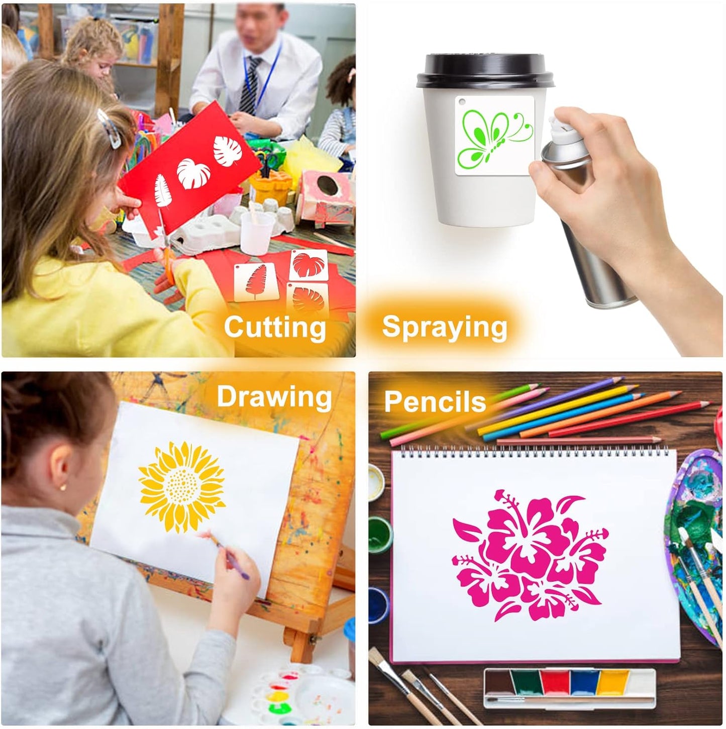 65Pcs Small Stencils for Painting on Wood Reusable, 3 Inch Reusable Stencil for Craft Ornament Paint Template Stencils for Wall Card Rock Wood Signs Coasters Canvas Home Decor (Flower)