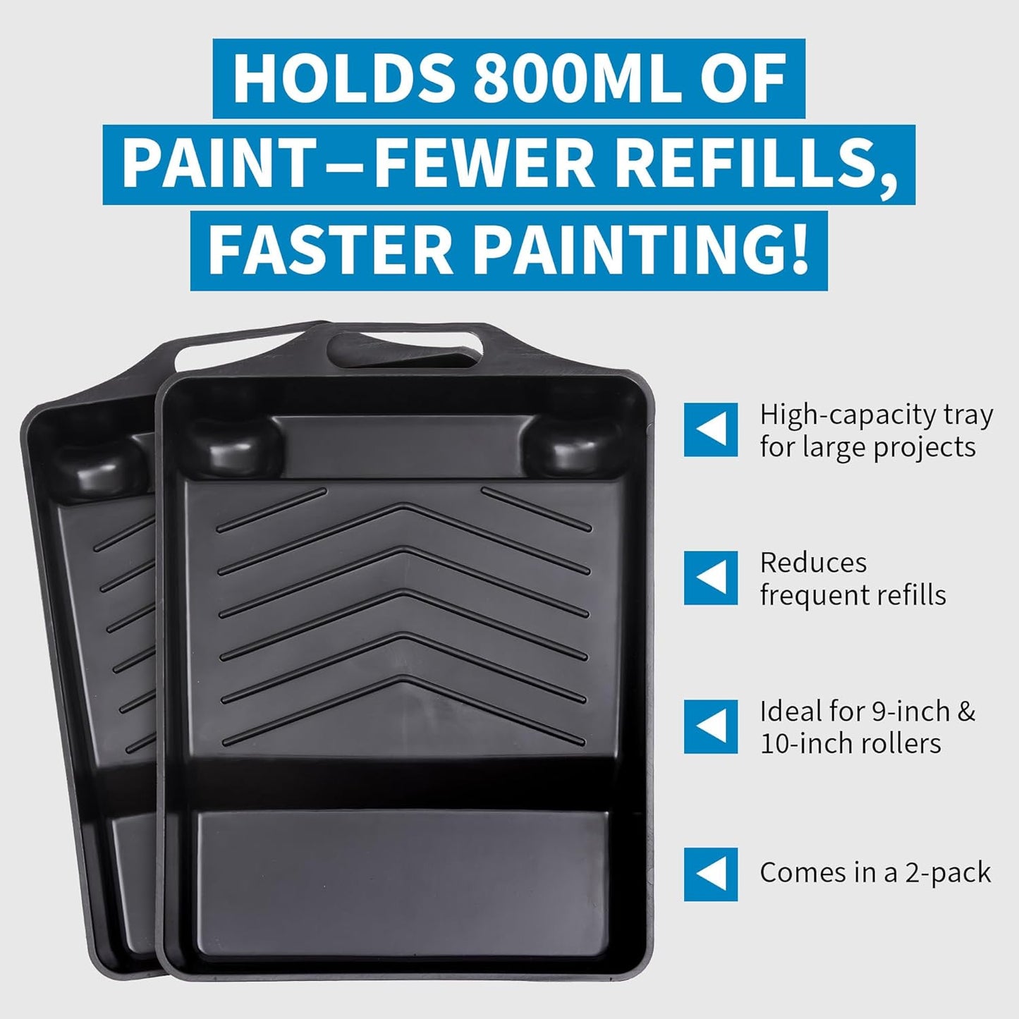 Precision Defined Paint Trays, Paint Roller Trays Liner, Plastic Paint Pan for Roller Brushes, Painting Tray for Painting with Deep Paint Pocket (Paint Roller Tray (2-Pack), 11-inch)