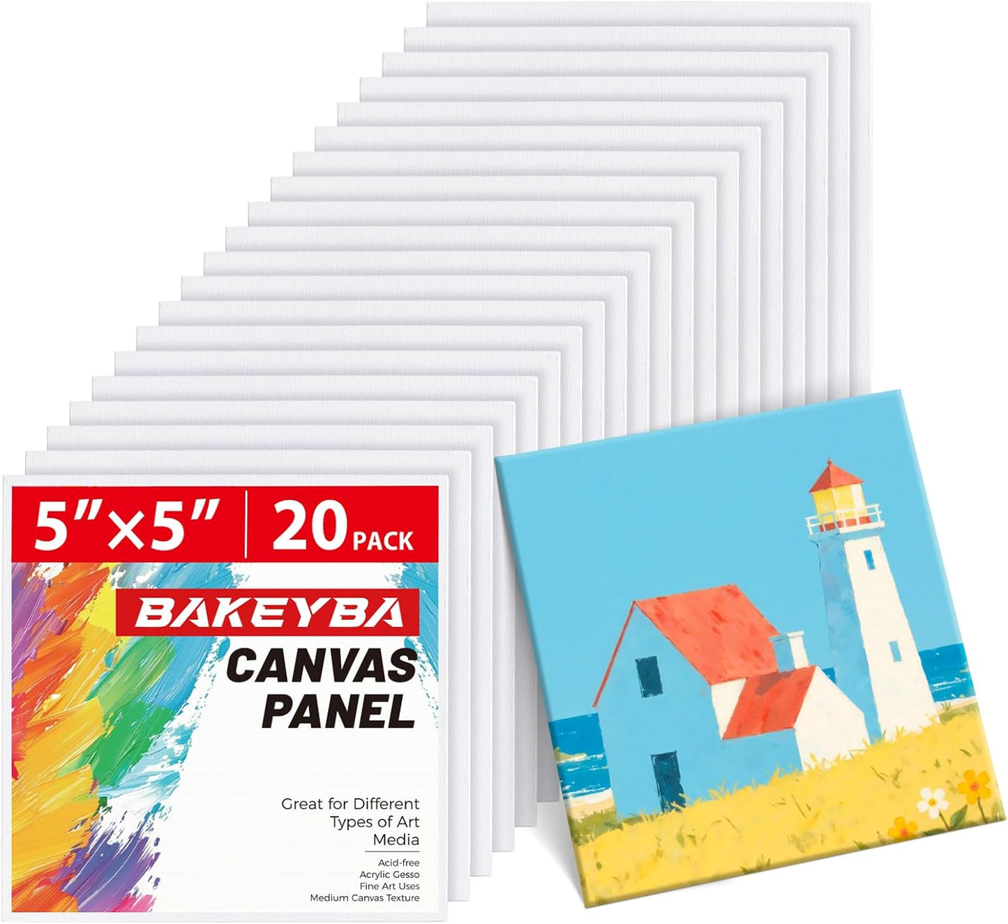 Mini Canvas Boards for Painting 20 Pack, 5x5 Inch Canvas Panels, 100% Cotton White Blank Art Supplies for Acrylics Oil Watercolor Tempera Paints