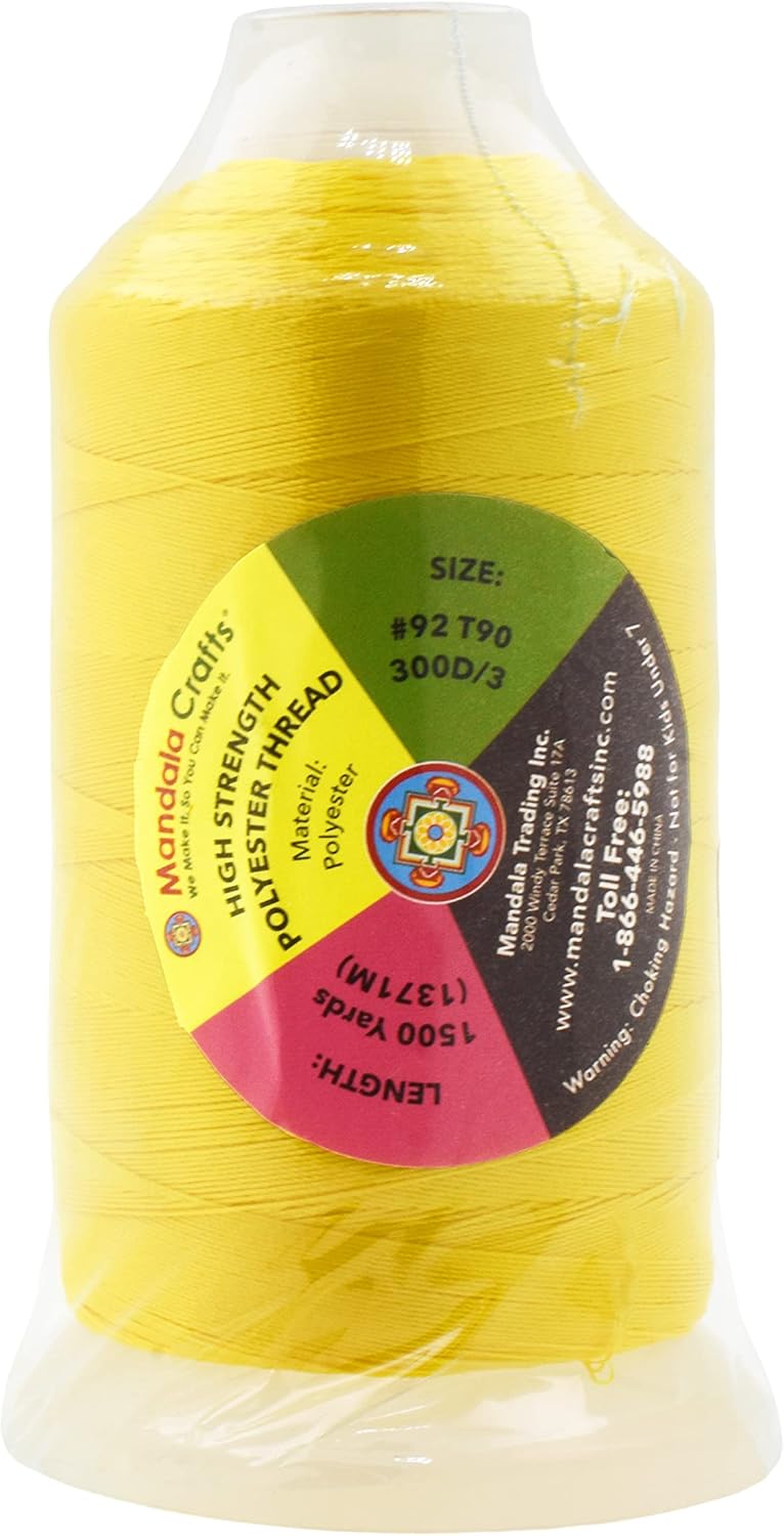 Mandala Crafts Yellow Heavy Duty Thread -1500 Yds Tex 90 Thread for Sewing Drapery Jeans Leather Hair - Bonded Polyester Thread Outdoor Marine Upholstery Threads