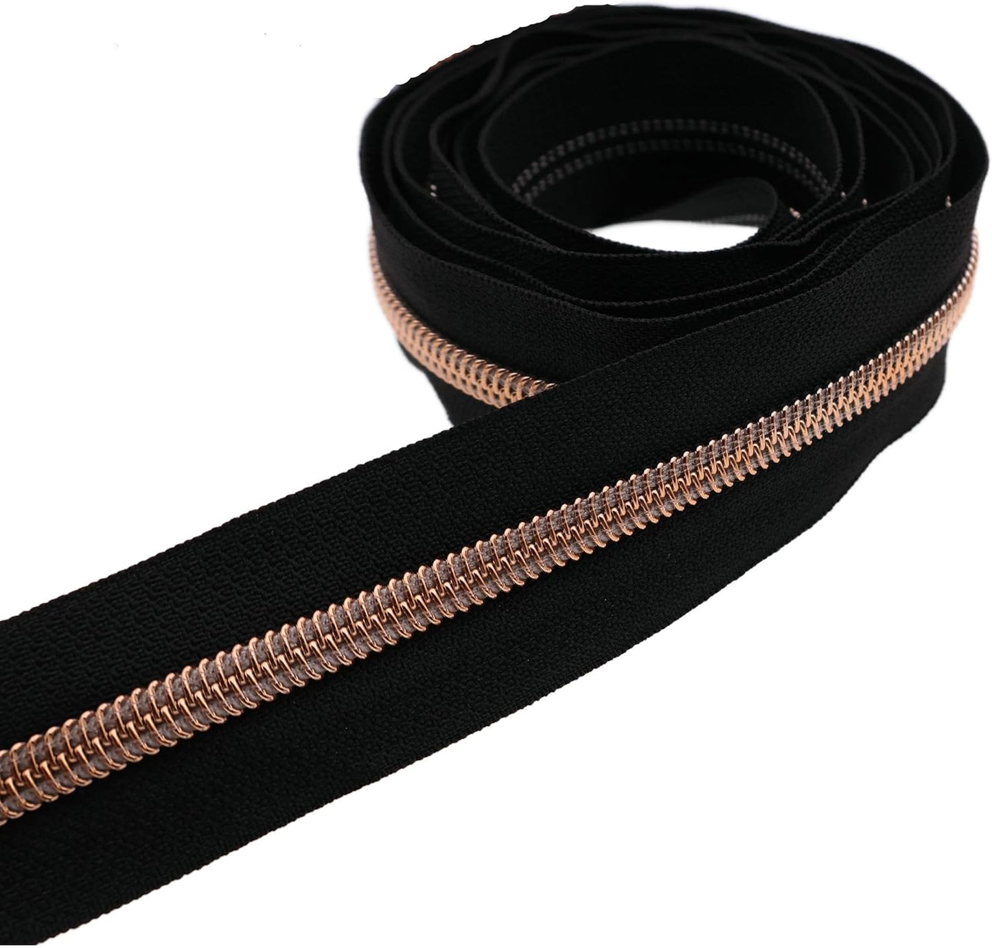 Leekayer #5 Rose Gold Metallic Teeth Nylon Coil Zippers by The Yard Bulk 10 Yards Black Zipper Tape with 25pcs Rose Gold Ring Pull Sliders for DIY Sewing Tailor Craft Bag(Black)