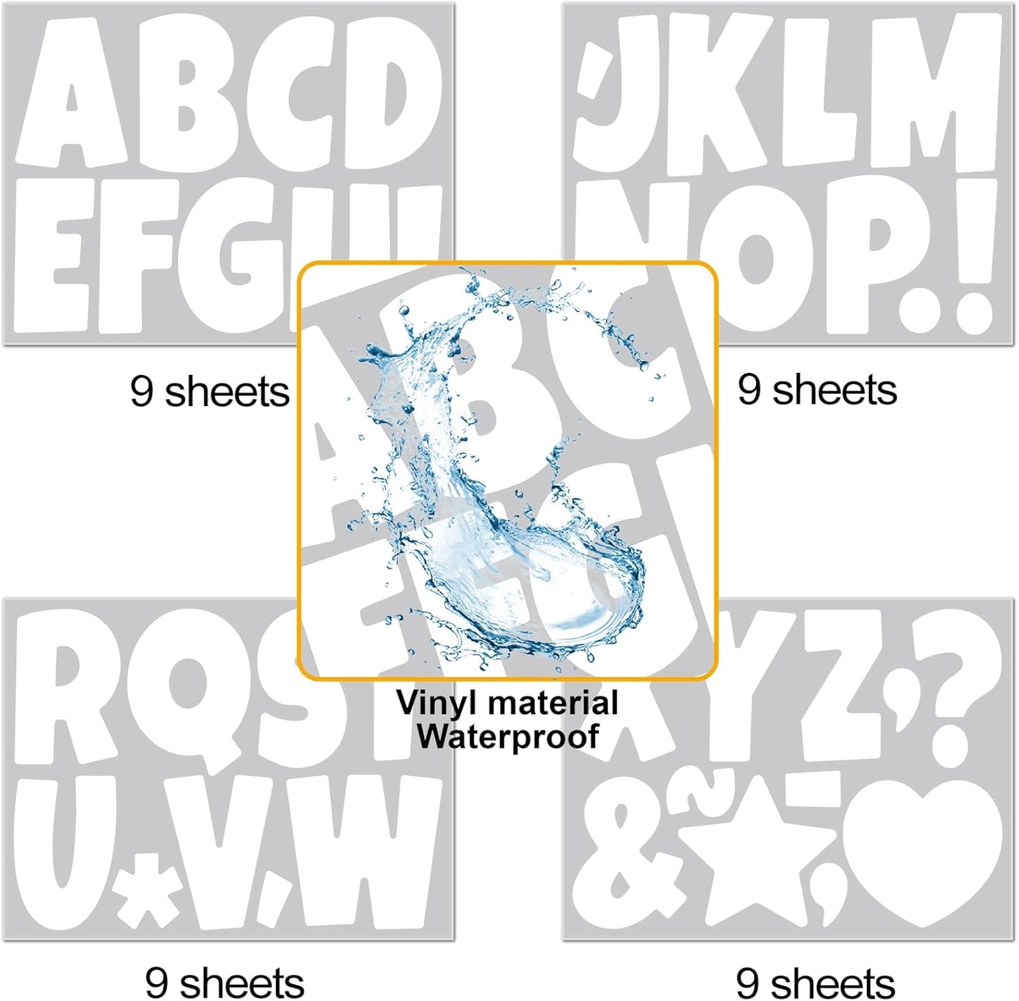 Bemeol Letter Stickers 351 Pieces 4 Inch Bulletin Board Letters Alphabet Cutout Letter for Bulletin Board Display Home Classroom School Decor(White)