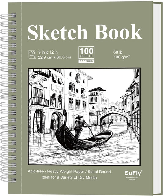 9 x 12 Sketchbook, 68lb/100gsm Sketch Pad 100 Sheets Spiral Bound Acid Free Drawing Paper with Hard Cover Art Paper for Drawing and Painting for Graphite Pencil, Charcoal, Pastels, for Kids & Adults