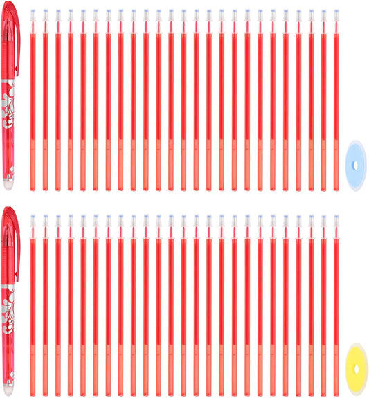 PATIKIL 2Pcs Erasable Gel Pens with 50 Refills & 2 Erasers, 0.5mm Heat Erasable Pens for Fabric Red Ink Fabric Marking Pen for Sewing Quilting Planner Writing
