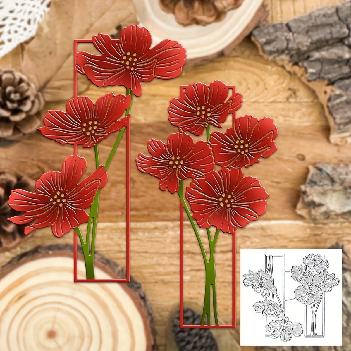 Lapoo Flowers Metal Cutting Die for Scrapbooking - Durable, Cut Stencils for DIY Scrapbook Photo Album Decorative Paper Card, Card Making Supplies, Embossing (Poppy Flower Frame 4.9 x 4.5 in)