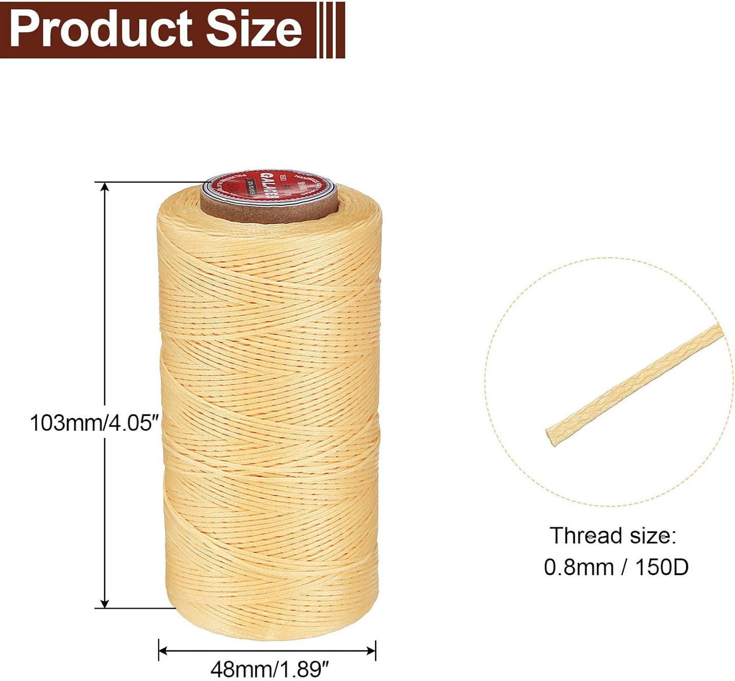 uxcell Flat Leather Sewing Waxed Thread, 270m / 295 Yards Polyester Wax String, 150D Wax Stitching Cord for Leather Crafts, Bookbinding, Bracelets Braided, Yellow Brown