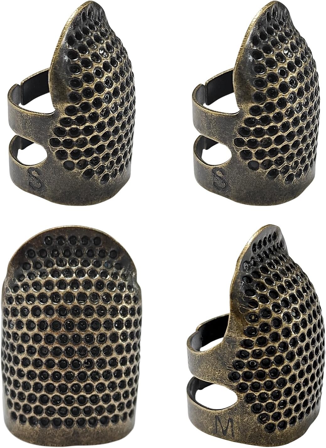 FR 4 Pack (2 Sizes, S/M) Sewing Thimble Finger Protector, Adjustable Finger Metal Shield Protector Pin Needles Sewing Quilting Craft Accessories DIY Sewing Tools Needlework Copper
