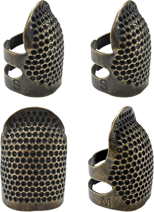 FR 4 Pack (2 Sizes, S/M) Sewing Thimble Finger Protector, Adjustable Finger Metal Shield Protector Pin Needles Sewing Quilting Craft Accessories DIY Sewing Tools Needlework Copper
