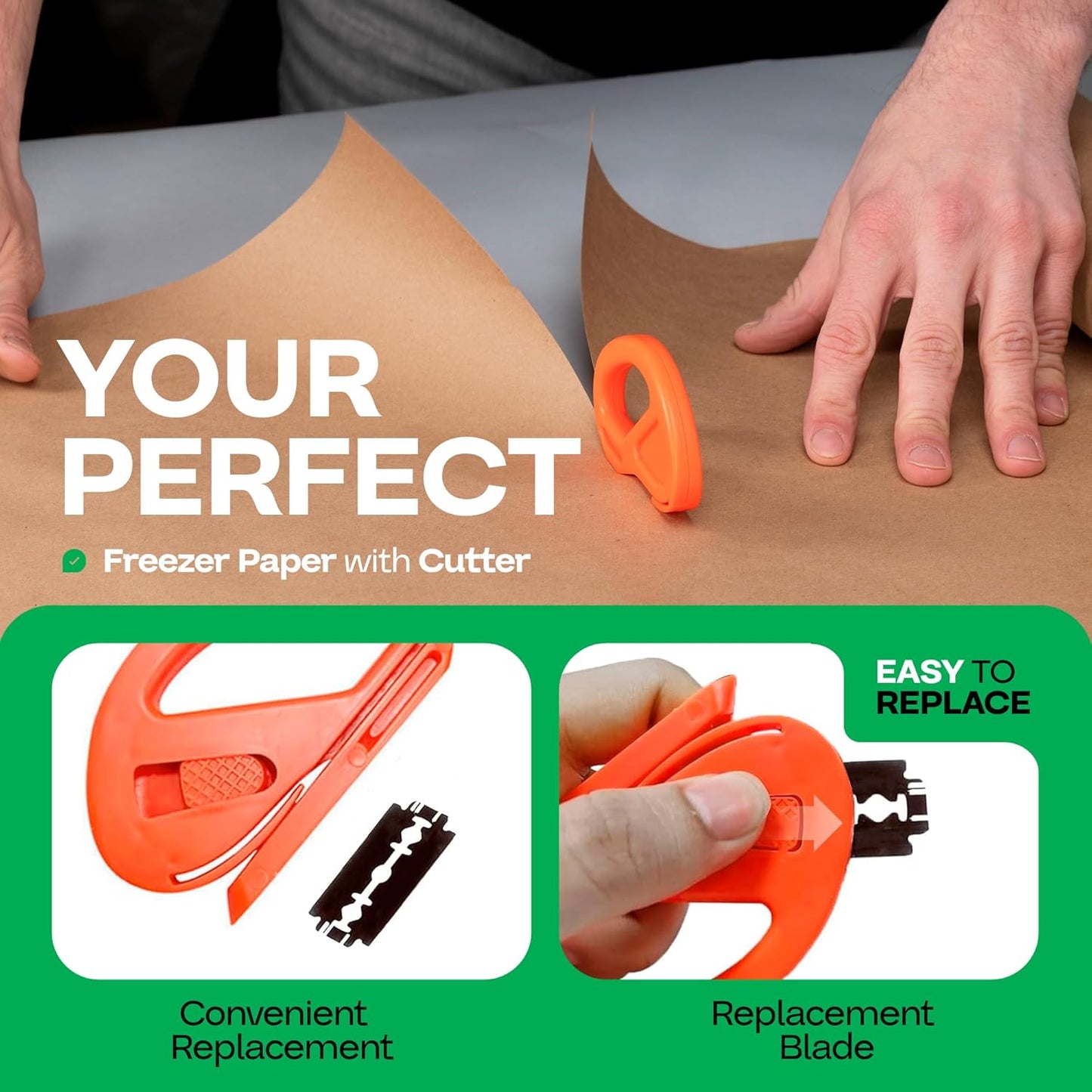 Brown Freezer Paper Roll 18" x 1800" (150 feet) with Cutter - USA-made Freezer Paper for Meat & Fish - Poly-Coated Food Wrapping Material for Freezing - Barrier Against Air & Moisture by IDL Packaging