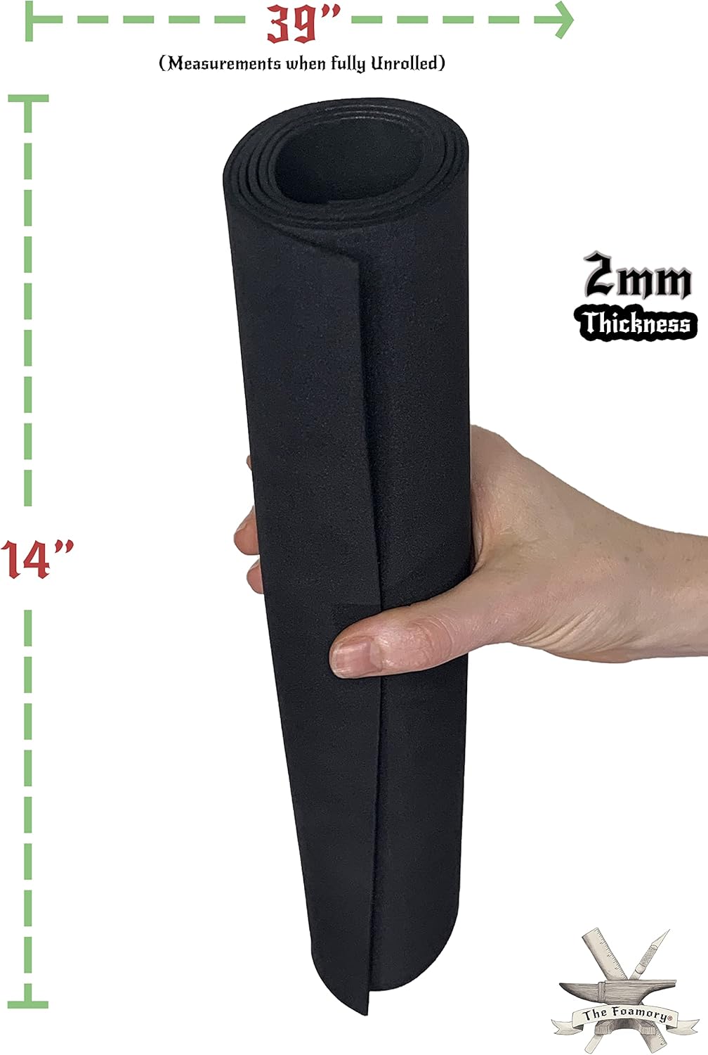 Shape Retention EVA Cosplay Foam 2mm (1mm-10mm) 14x39 inch Black or White High Density EVA Foam Sheets. Premium 85 kg/m3 Heat Shape Material for DIY Convention or Halloween Costumes by The Foamory