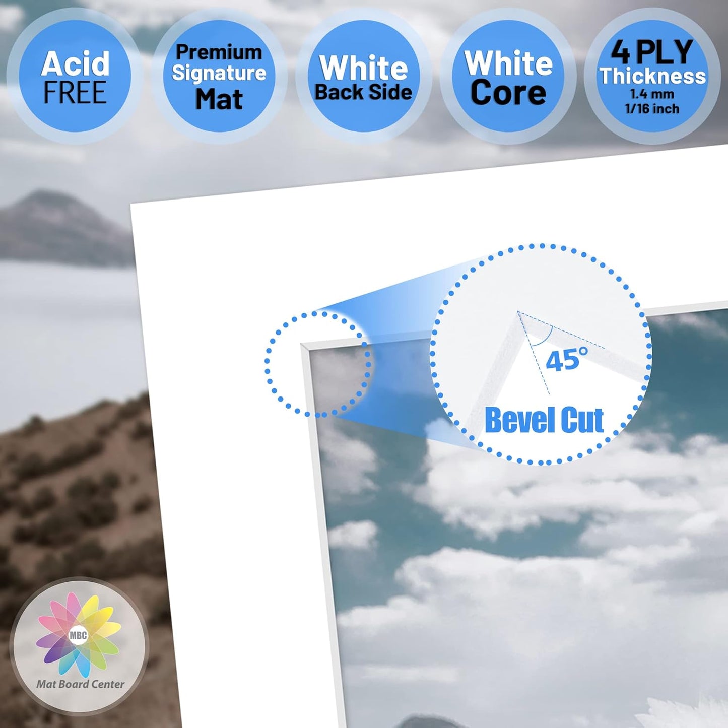 Mat Board Center, Pack of 10, 16x20 for 12x16 White Photo Picture Mats - Acid Free, 4-ply Thickness, White Core - for Pictures, Photos, Framing