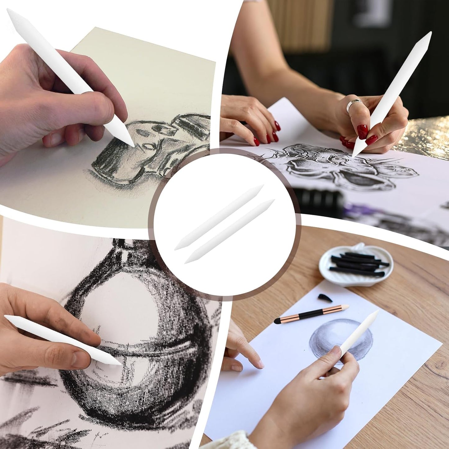 MECCANIXITY Blending Stumps for Drawing, Tortillions Paper Art Blenders Sticks Pencils Sketch Drawing Tools for Artist Charcoal Sketch Shading Oil Pastel (White, Pack of 3)