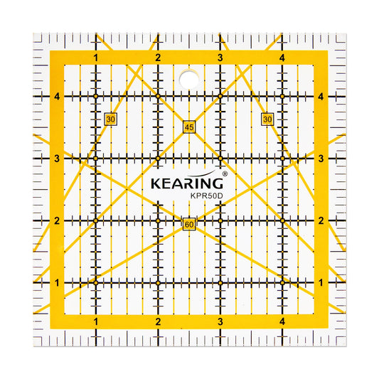 KERING Patchwork Quilting Ruler - 5x5 inch Non-Slip Acrylic Square Ruler for Foundation Paper Piecing, Bias Strips & Rotary Cutting, Durable Quilter's Tool with Anti-Slip Backing
