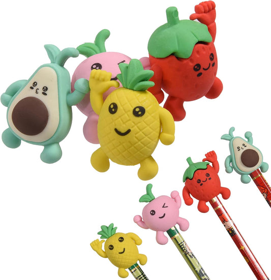 HILAZA 16Pcs Pencil Top Erasers for Kids, 3D Cute Fruit Pencil Toppers, Bulk Fun Pencil Cap Easters for School Classroom Supplies Prize Gifts Party Favors