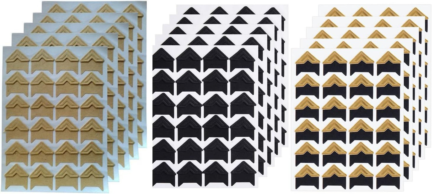 360 Count Self-Adhesive Acid Free Photo Corners for Scrapbooks Memory Books (Gold-Black-Kraft)