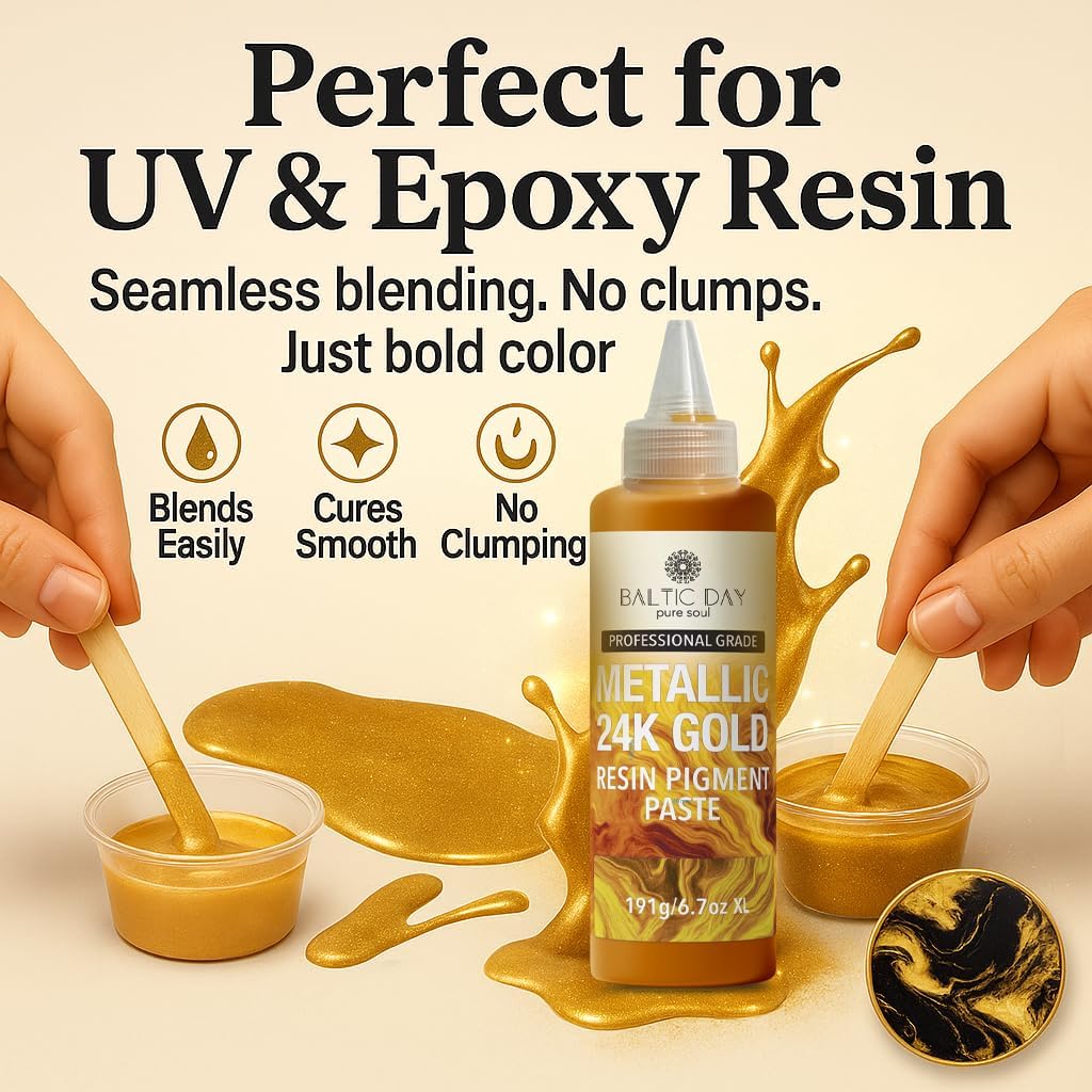 Metallic 24K Gold Epoxy Resin Pigment Paste XL (191g/6.7oz) – Opaque Epoxy Dye & High Concentration Coloring Paste, Mica Powder Alternative for Resin Art, Jewelry, Tumblers, River Tables