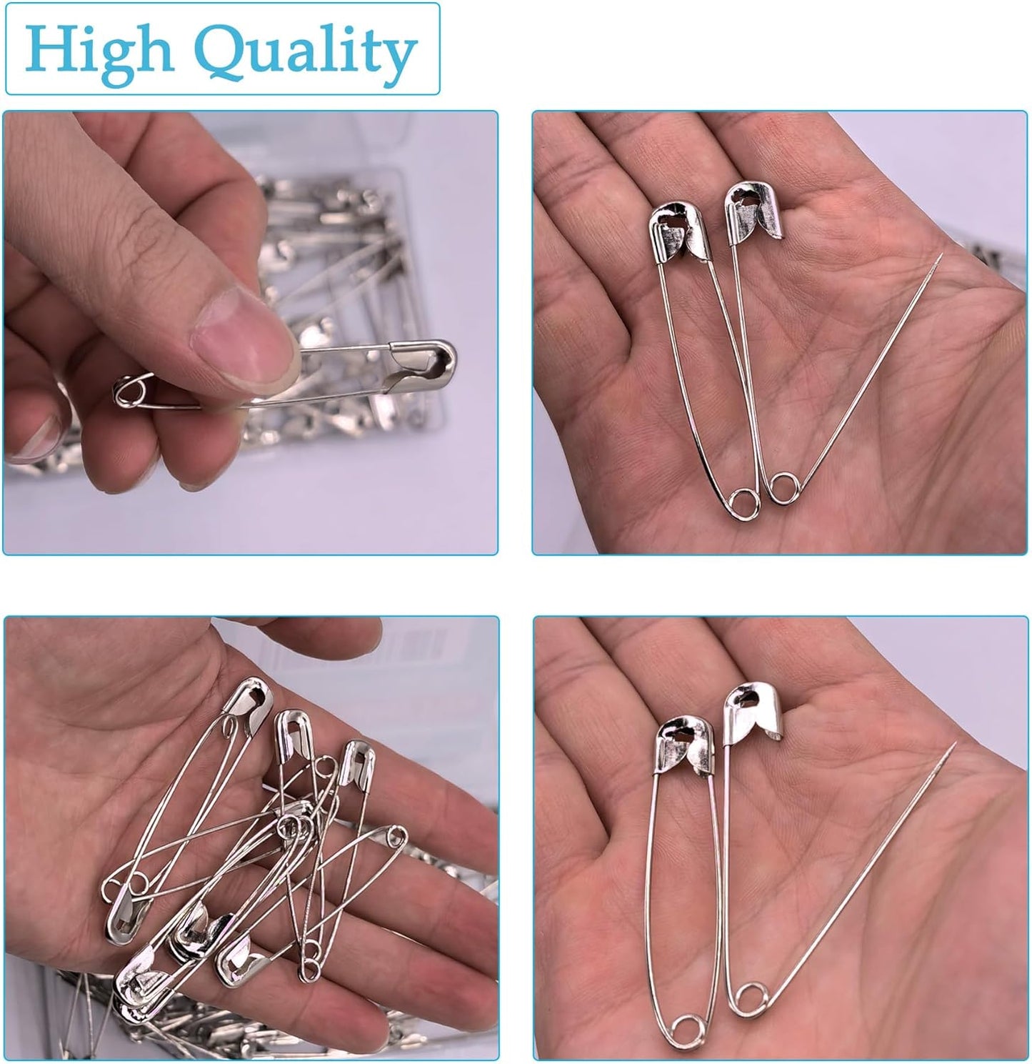 100PCS Small Safety Pins, 2.1 inch, Rust-Resistant Nickel Plated Steel, Sharp Edge for Clothes, Sewing, Arts & Craft, Decorative (Silver)
