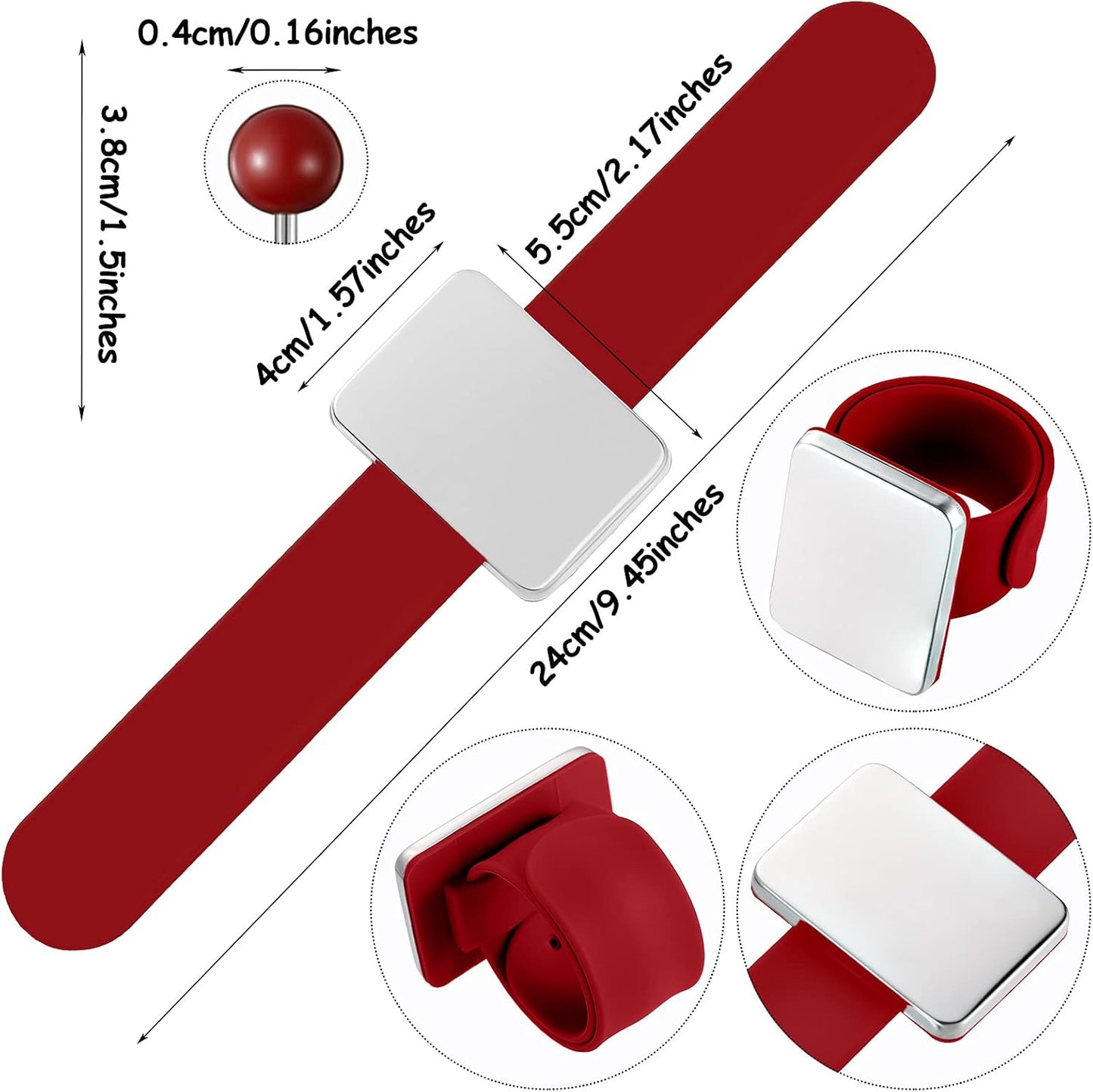 Magnetic Wrist Sewing Pincushion with 100 Pieces 1.5 Inch Ball Head Sewing Pins Set Wrist Magnetic Pin Holder Gift Supplies(Red)