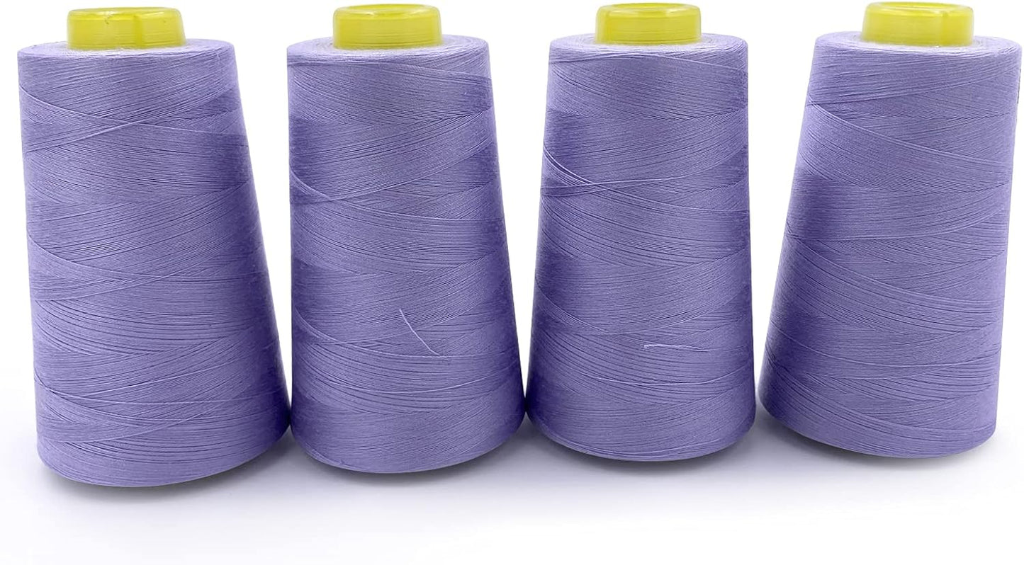 Tortoise 4 Cones of 3000 Yards Each Spool Thread for All Purpose, Serger, Overlock, Quilting, Sewing Machine - 100% Polyester, Light Purple
