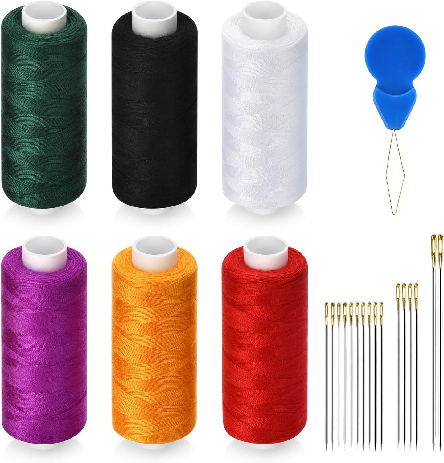 6 Pcs Sewing Thread Kit, 400 Yards Each Spool 402 Polyester Thread with Sewing Needle & Threader, Sewing Threads for Sewing Machine, Hand Stitching, Embroidery