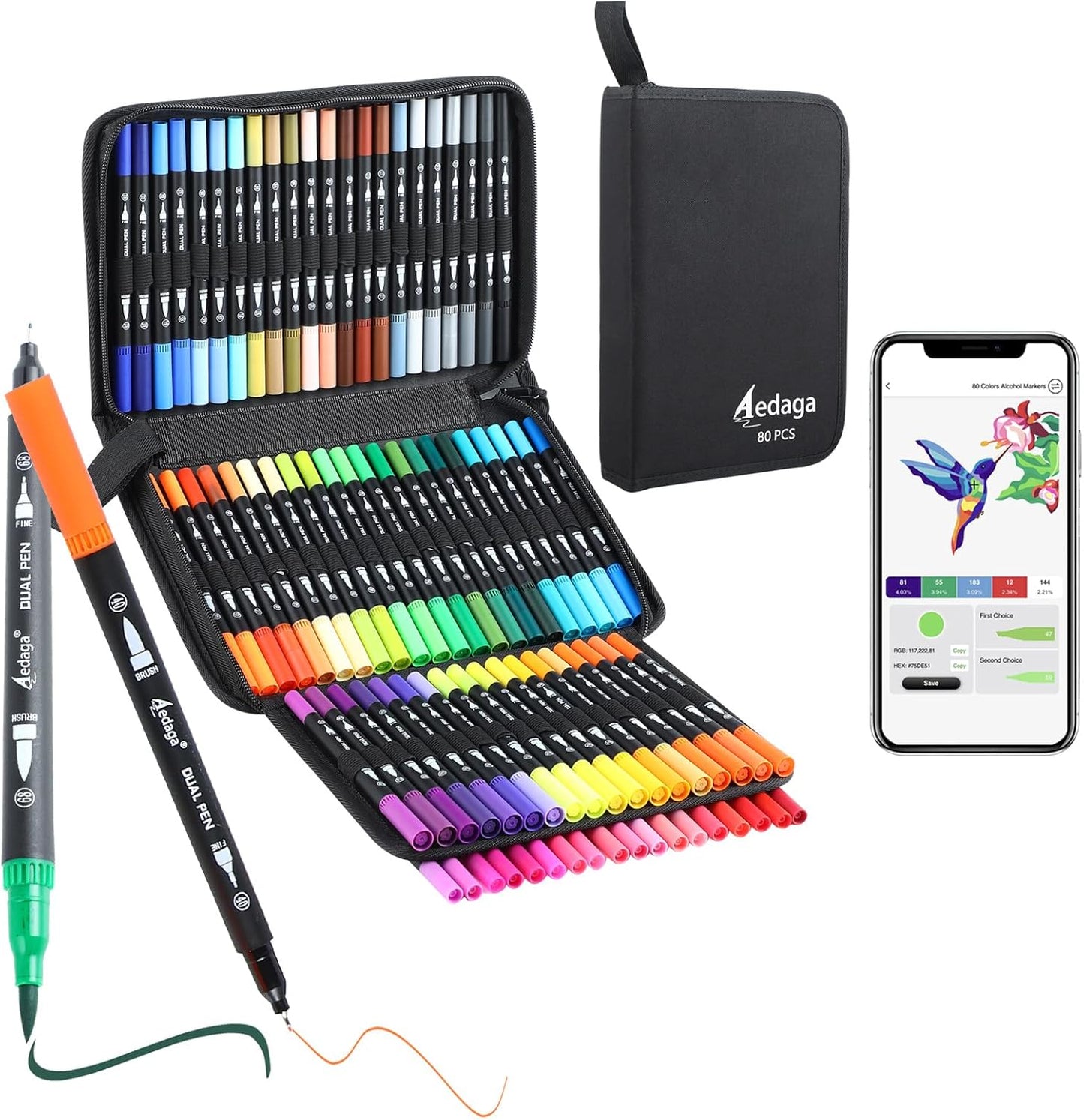80 Colors Numbered Dual Tip Brush Pens with Free App, Fine and Brush Tips Pens for Adults and Kids, Coloring Markers for Coloring Book Bullet Journaling Note Taking Planner Hand Lettering