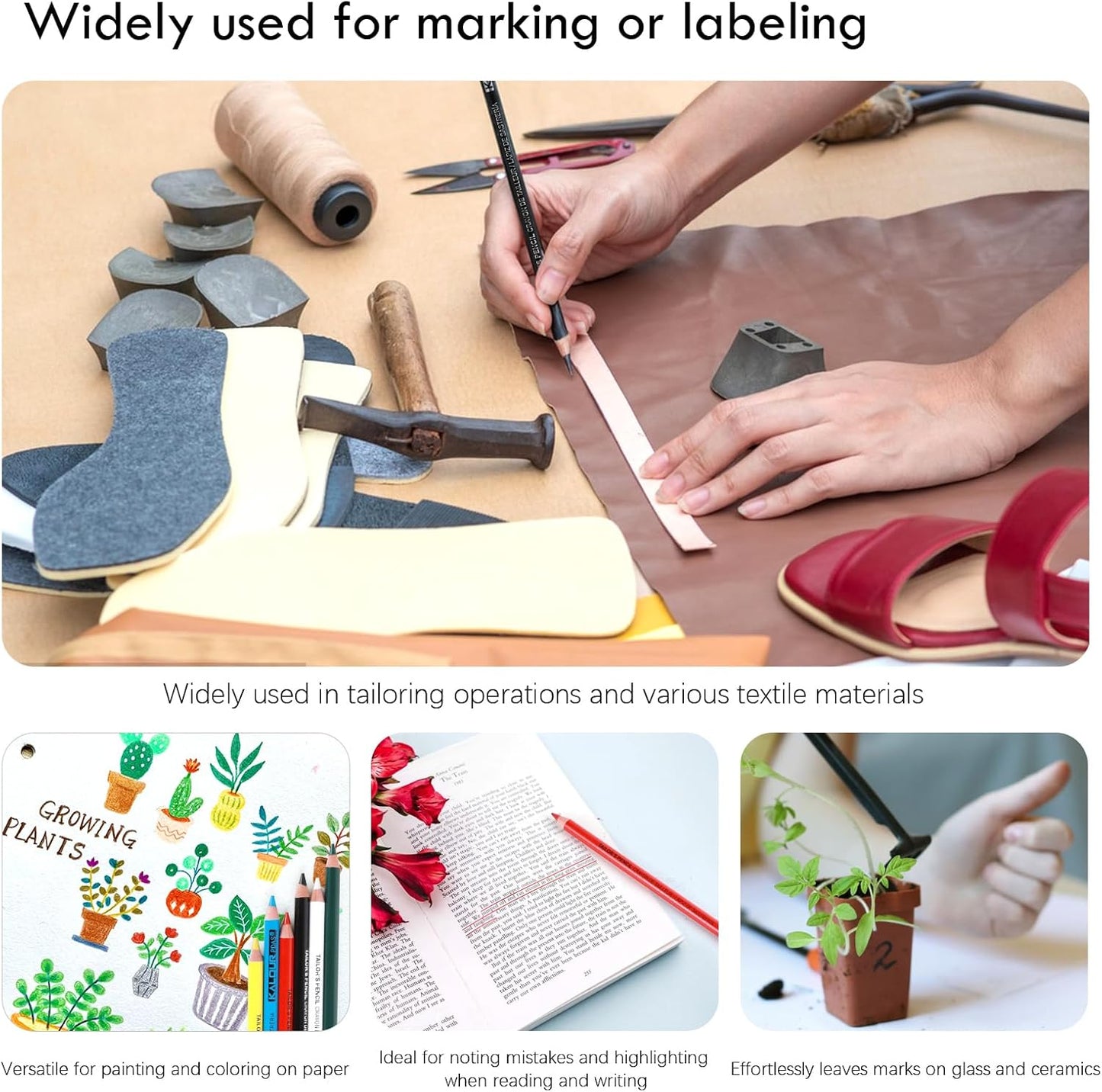 12 PCS Tailors Pencil Set, Sewing Fabric Pencils and Fabric Marker Pens for Quilting, Sewing, Dressmaking Supplies, Water-Soluble, 6 Colors, Includes 2 Sharpeners