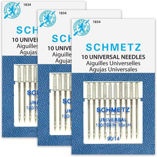 SCHMETZ Universal (130/705 H) Household Sewing Machine Needles - Size 90/14-3 Cards - 30 Needles