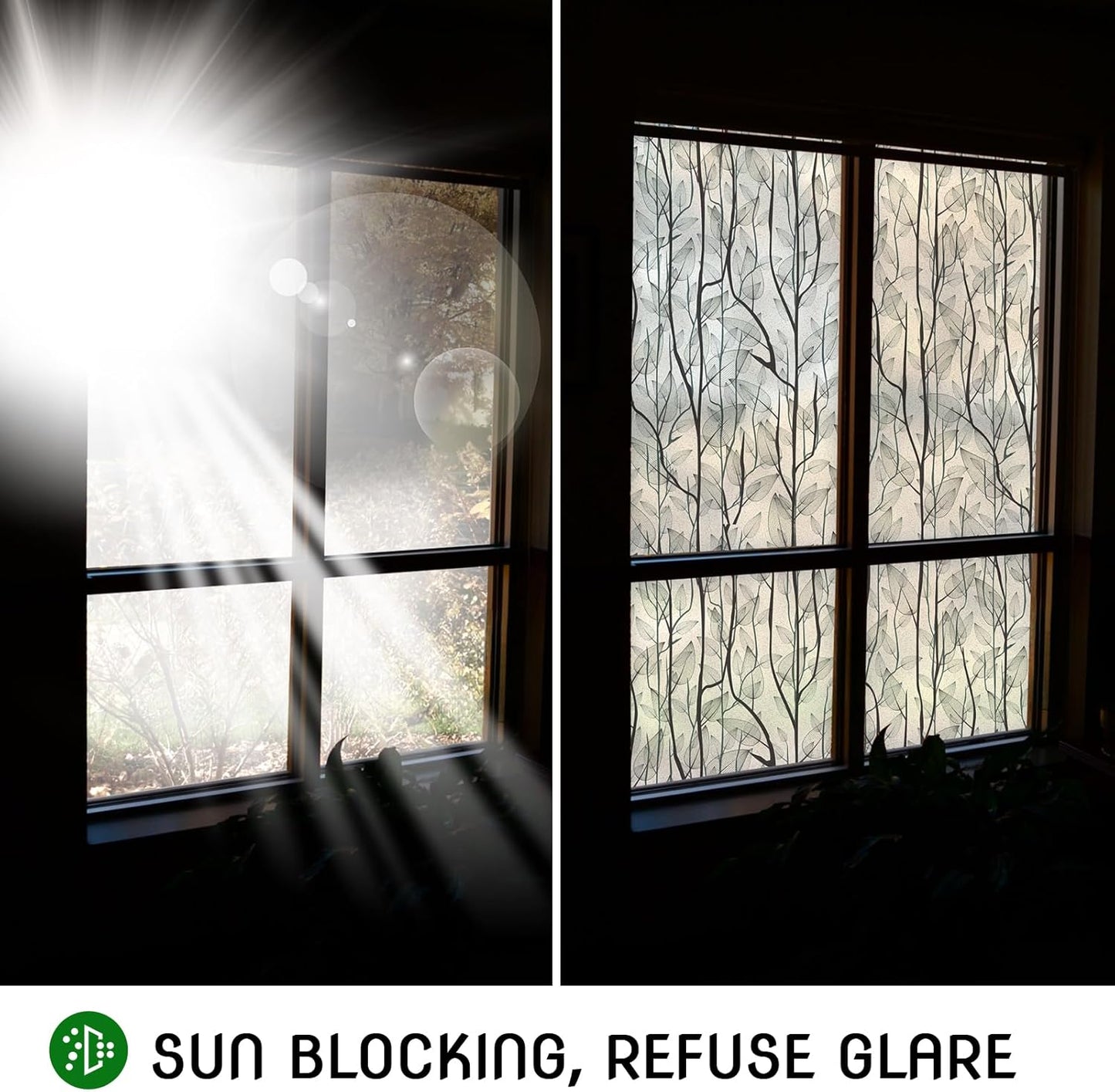 DKTIE Window Film Privacy with Installation Tools, Decorative Stained Glass Window Clings for Home, Static Cling Window Sticker for Front Door, Bathroom, Glass Door (Dark Green, 17.7'' x 118.1'')