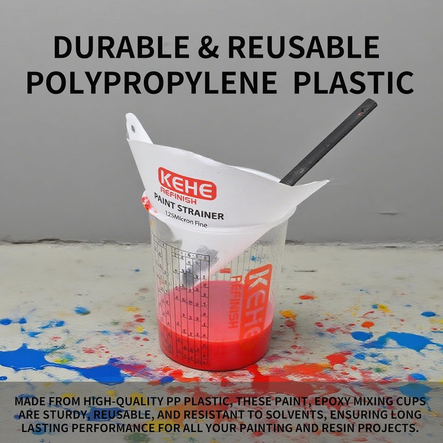 15 PACK Paint Mixing Cups by KEHE REFINISH,18 oz (550ml),Disposable or Reusable Plastic Measuring Cups with Lids for Liquids, Paints, Resin, Epoxy, Art,Ratios 1:1,2:1, 3:1, 4:1,5:1,6:1,7:1,8:1