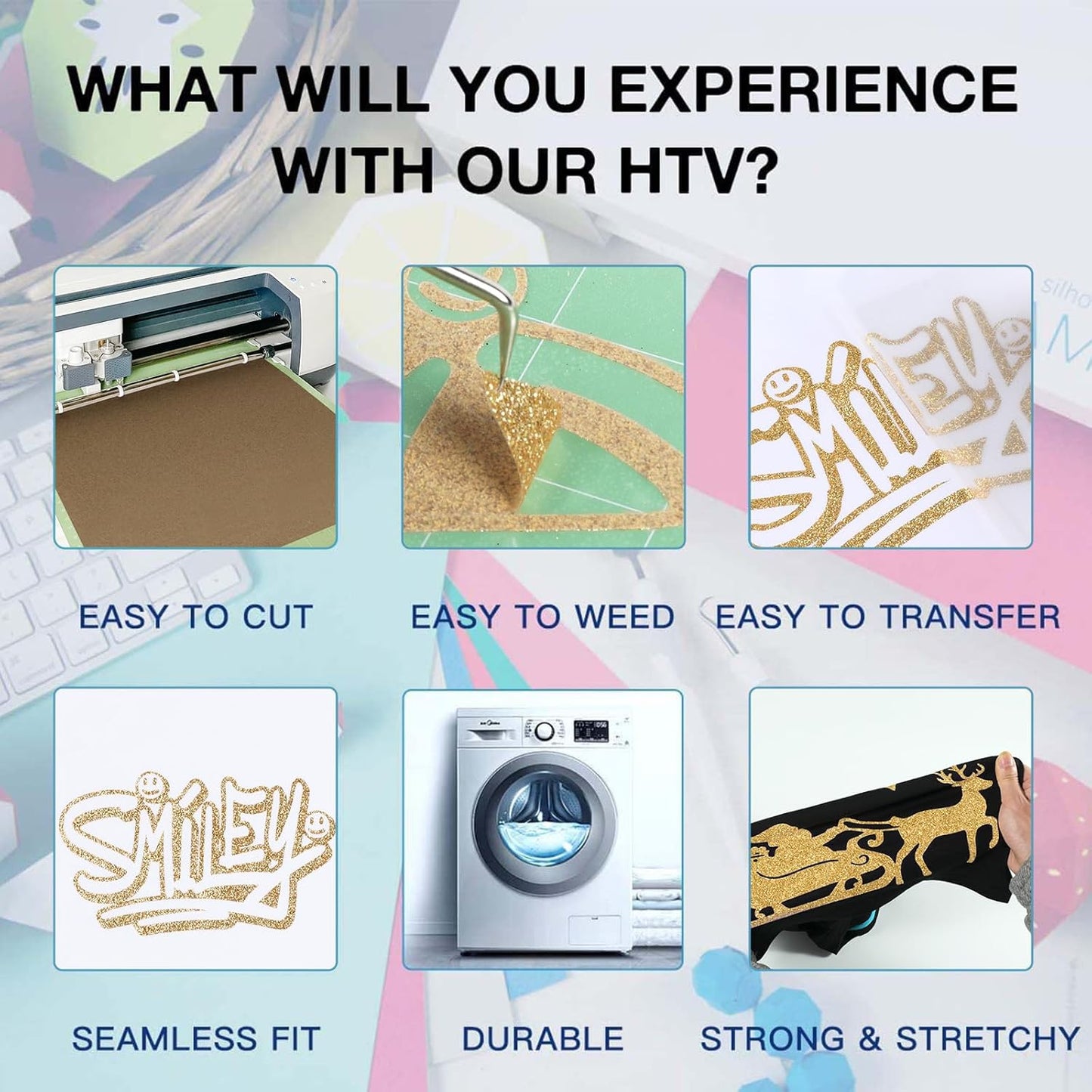 HTVRONT Champagne Glitter HTV Vinyl - 10" x 8ft Light Gold Glitter Heat Transfer Vinyl for T Shirts, Champagne Glitter Iron on Vinyl Compatible with Cricut Cutting Machine (Champagne Gold)