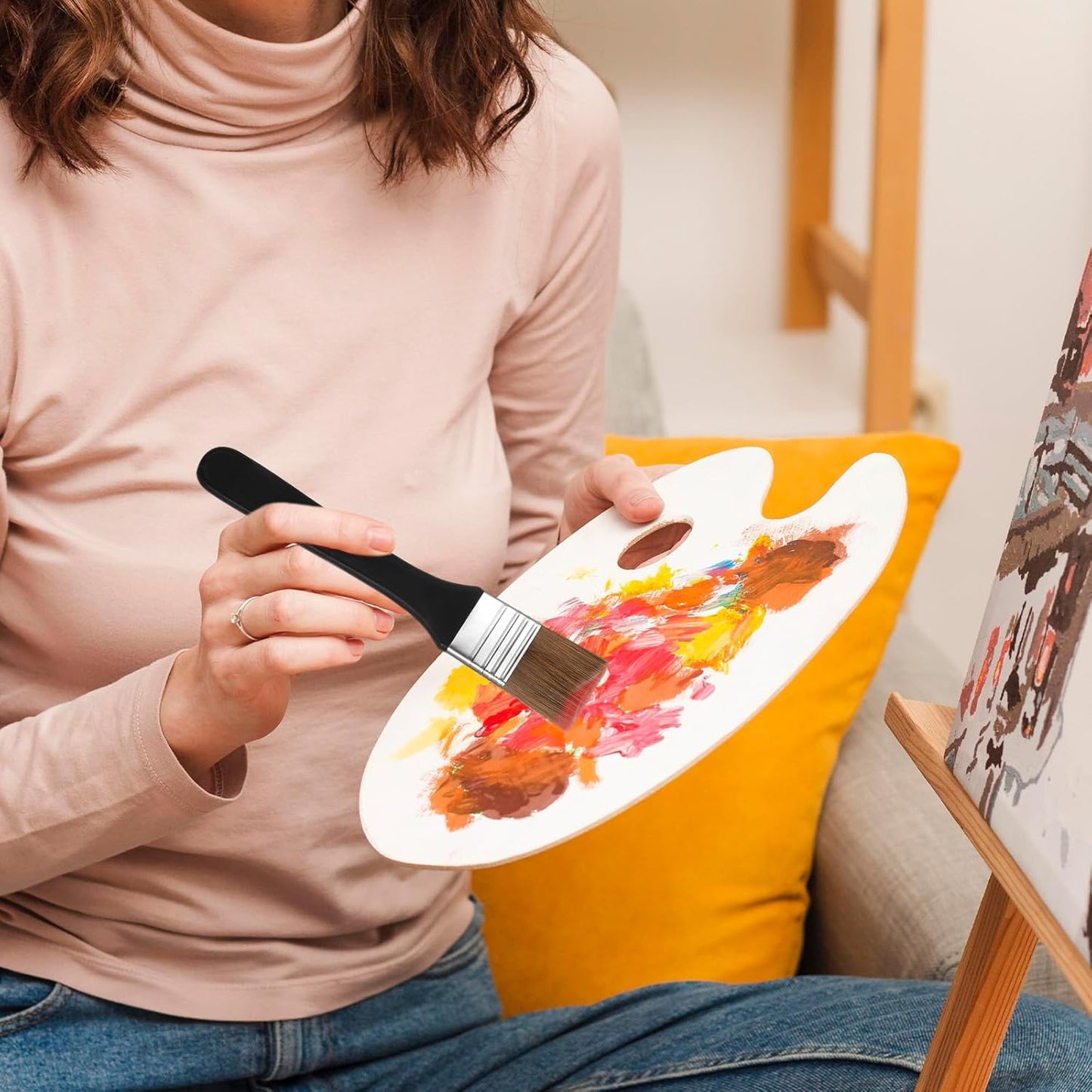 5Pcs Wide Flat Paint Brushes, Oil Art Brushes Set for Acrylic Painting Assorted Sizes Nylon Bristles Artist Paintbrush for Applying Gesso Acrylic Paint Oil Painting Watercolor