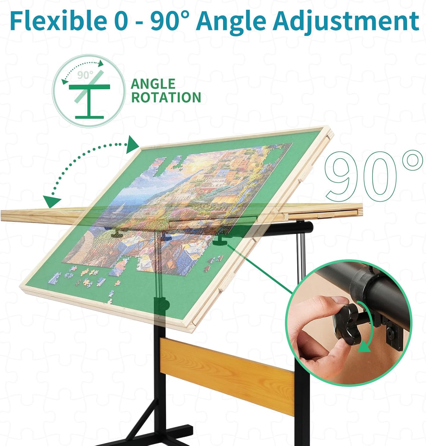 1500pcs Puzzle Table with Legs,34.25" x 25.2"Wooden Jigsaw Puzzle Board with 4 Drawers & Cover,Height Adjustment & Weight optimization