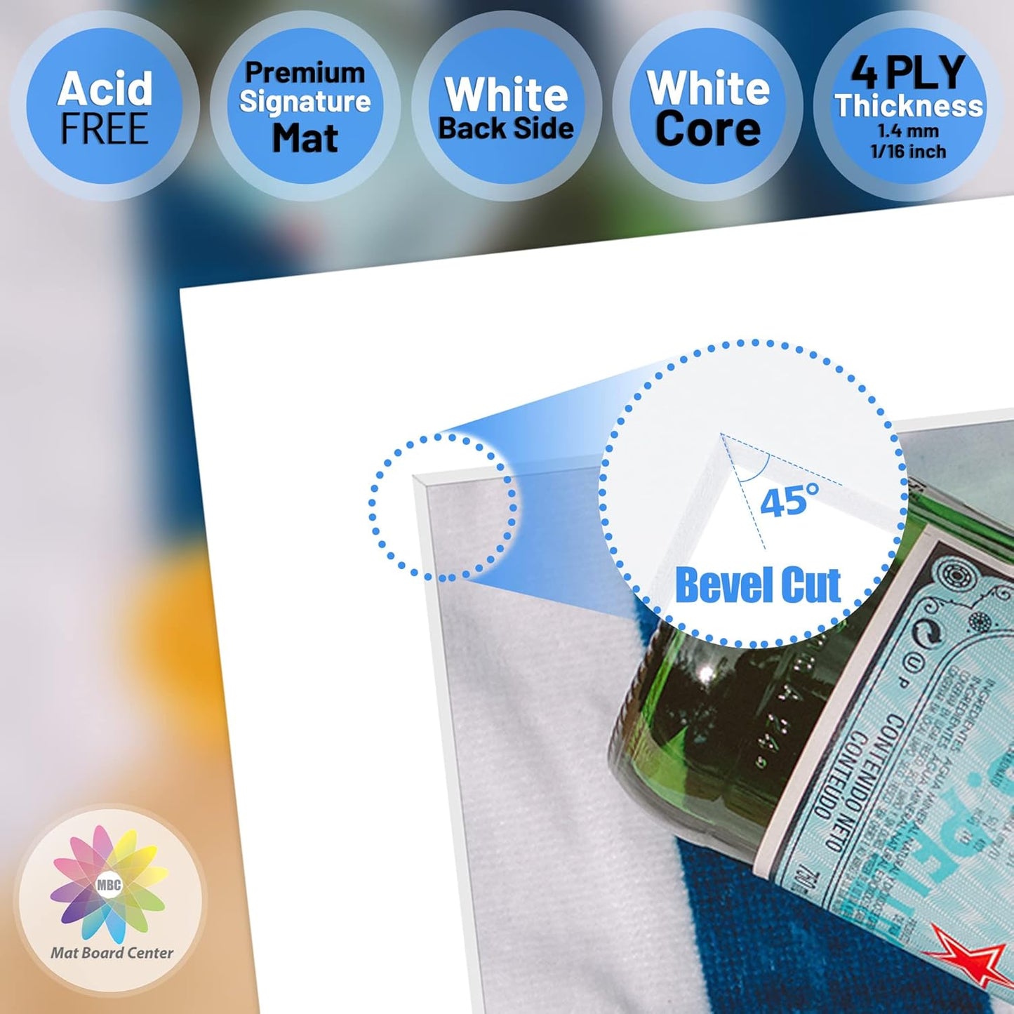 Mat Board Center, Pack of 10, 20x20 for 16x16 White Photo Picture Mats - Acid Free, 4-ply Thickness, White Core - for Pictures, Photos, Framing