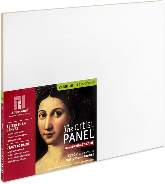 Ampersand Art Supply Wood Gesso Art Painting Panel: Canvas Texture, 3/8 Inch Depth, 11" x 14"