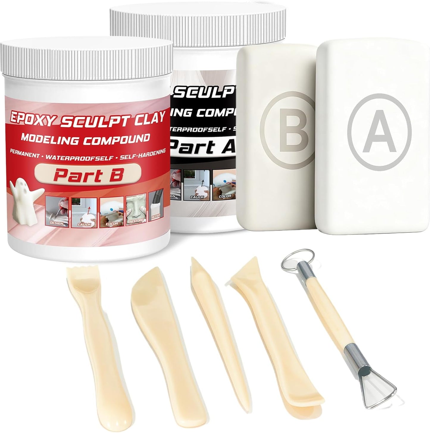 Epoxy Sculpt Clay, Self-Hardening Model Magic Sculpt Epoxy Clay, A&B 2 Part Epoxy Putty, Modeling Compound Sculpting Clays for Sculpting, Modeling, Repairing, Filling, Building, 1 Pound, White