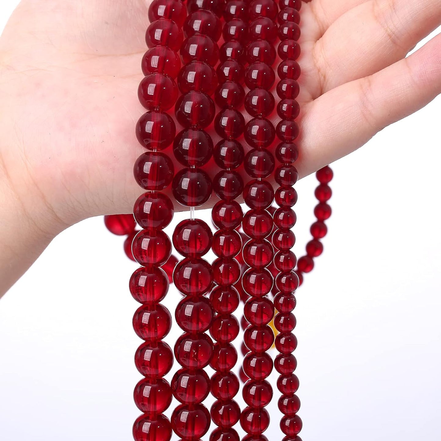 Smooth Garnet Red Glass Crystal Round Loose BeadsFor Jewelry Making DIY Bracelet Necklace Accessories 4mm 91pcs 15" Strand(Garnet Red Glass, 4mm)