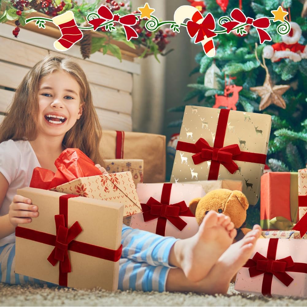 Red Velvet Ribbon, 1 Inch x 20 Yards Single Faced Red Ribbon for Gift Wrapping, Bow Making, Christmas Tree Decorations, Wreath Making and DIY Crafts (10 Yards Each Roll)