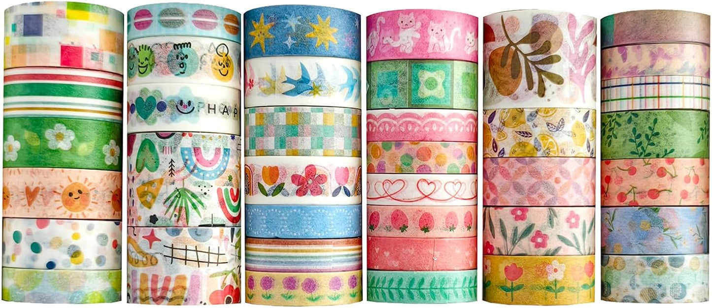 38 Rolls Washi Tape, Aesthetic Colored Decorative Cute Scrapbook Tape for Scrapbooking Supplies Journaling Craft Junk Journal