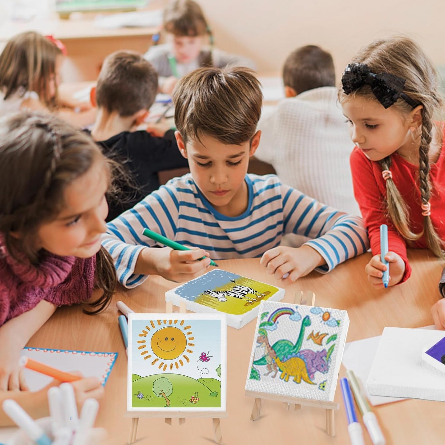 ESRICH Mini Canvases for Painting, 4x4In Canvas in Bulk 100 Pack, 2/5In Profile Small Square Canvas, Blank Canvases are Great for School Projects and Kids Birthday Parties, Home Decor Project.