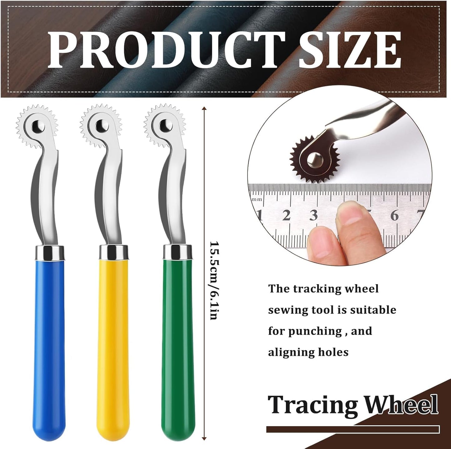 Nitlak 3 PCS Tracing Wheel,Tracing Wheel Sewing Tool, Plastic Handle Stainless Steel Pounce Wheel,Tracing Wheel for Sewing Patterns, Tracing Wheel Tool for Leathercraft, Professional Marking Spacer