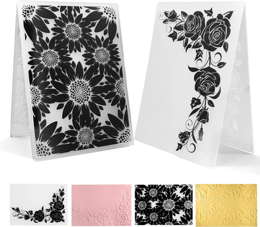 3D Embossing Folders for Card Making, Sunflower Embossing Folder and Rose Embossing Folder. Suitable for Card DIY and Photo Albums to Perfect Accessory for Embellishing Photo Albums.