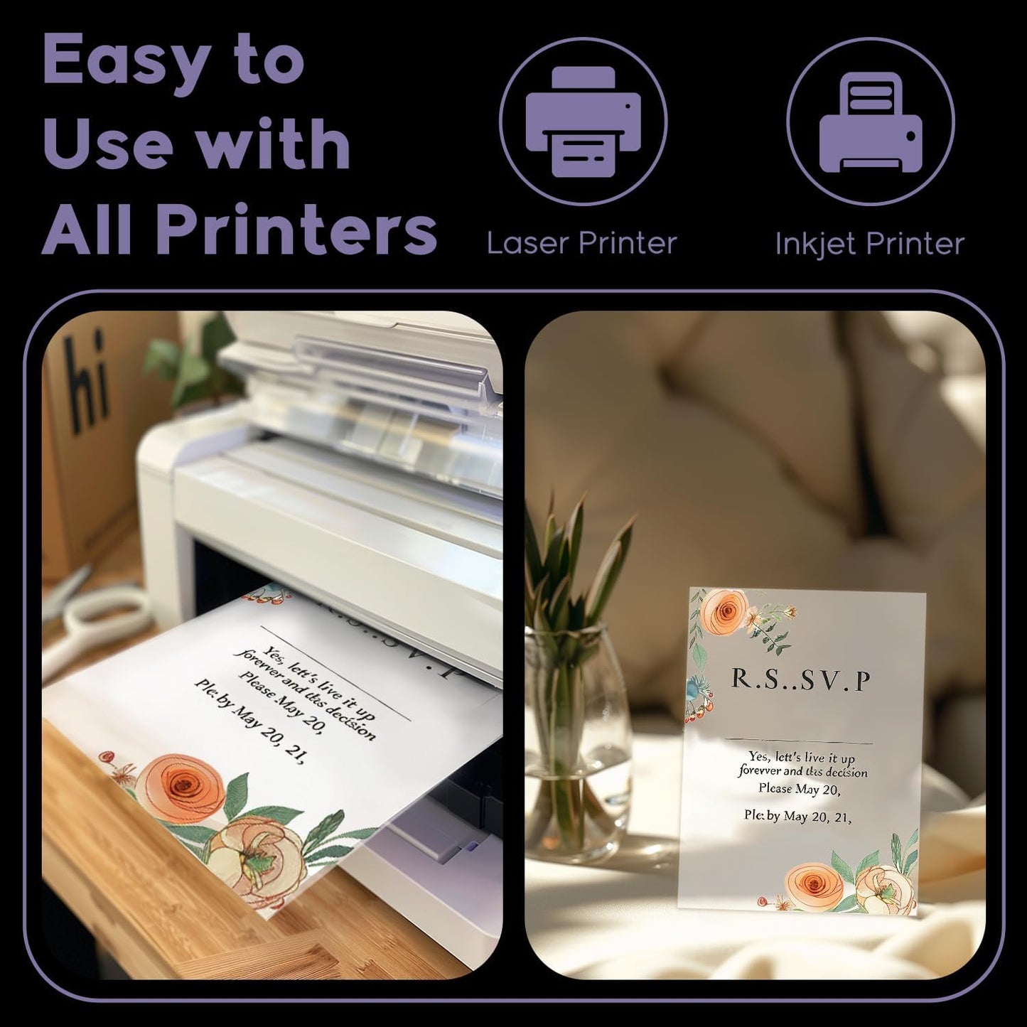 Vellum Paper 8.5 x 11 Translucent Printable, 100 Sheet（100gsm/68lb Vellum Tracing Paper, Translucent Vellum Paper for Invitation, Greeting Cards, Tracing Paper Pad for Drawing, Sketching, Writing