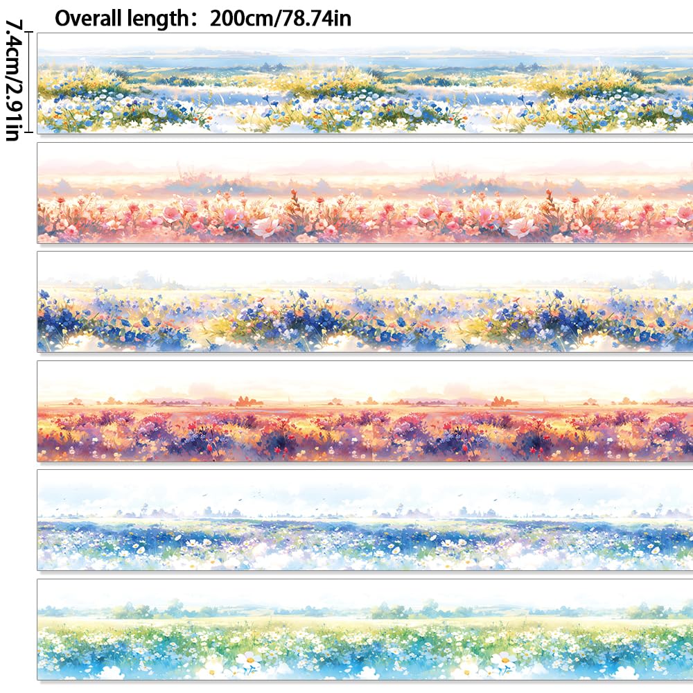 6Rolls Colorful Natural Scenery Washi Tape Set Scrapbook Supplies Spring Floral Washi Tape Stickers Decorative Tape Vintage Flower Cute Washi tape Bulk Washi Stickers Junk Journal Journaling Supplies