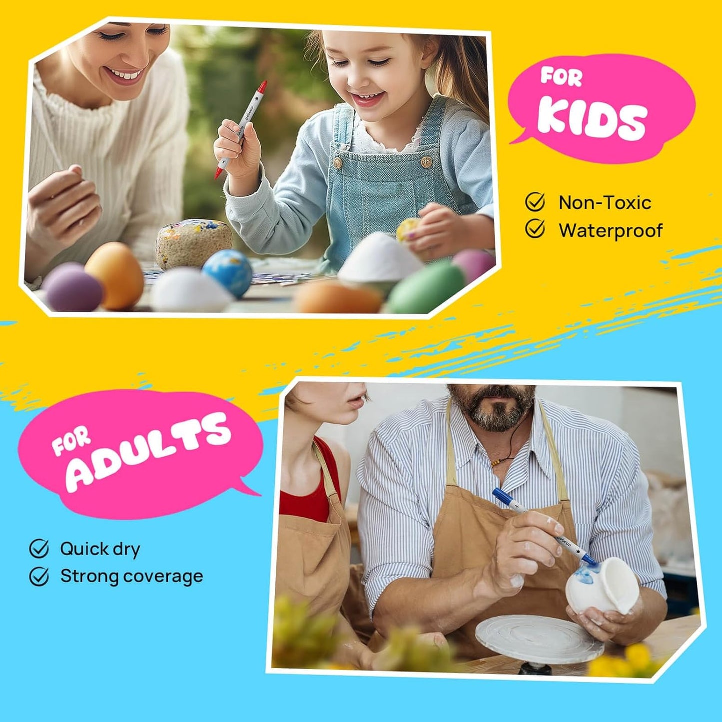 48 Colors Dual Tip Acrylic Paint Markers,Fine Tip and Dot Tip Acrylic Paint Pens For Rock Painting, Canvas, Wood, Glass, Ceramic, Fabric, Plastic, Egg, Art Painting Supplies Kit