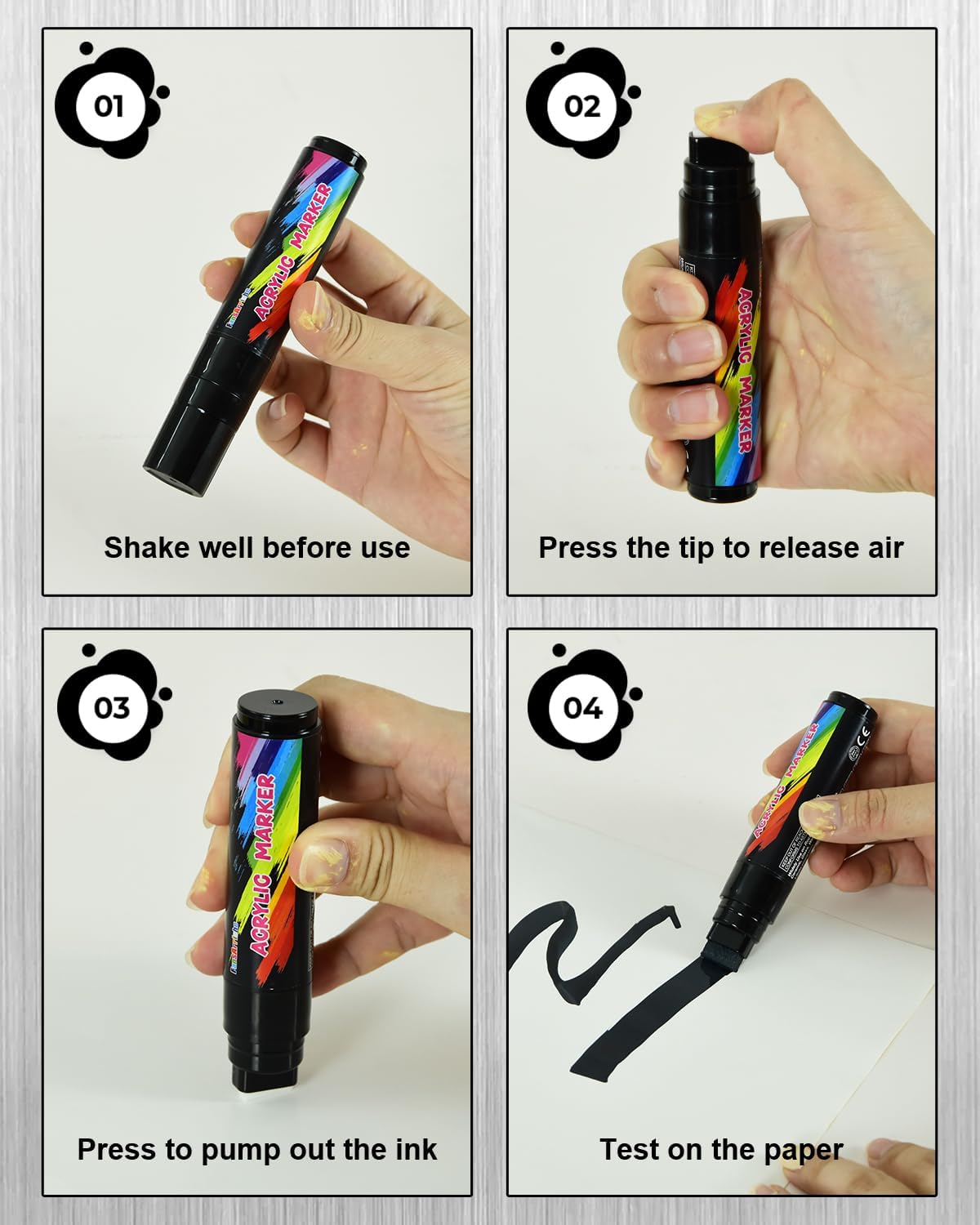 FansArriche Acrylic Paint Markers, 15mm Jumbo Felt Tip, Black and White Colored Waterproof and Permanent Paint Pens for Tagging, Signs, Calligraphy, and Outdoor Paintings