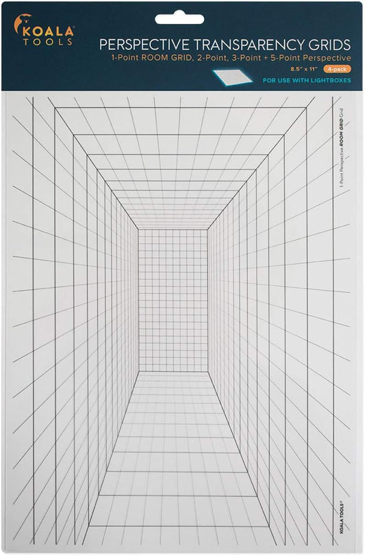 Koala Tools | Perspective Grid Transparency Sheets (Variety Pack of 4) - 8.5" x 11" | Overhead Projector and Light Box Transparencies - Tracing Film for Sketching & Drawing