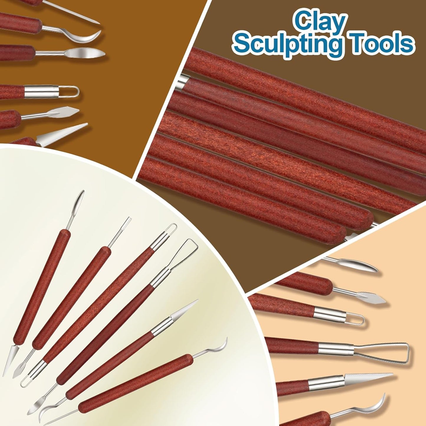 Amrules Clay Tools Kit, 6 PCS Red Wooden Clay Sculpting Tools, Double Head Practical Polymer Tool Set Suitable for Adults, Pottery Craft, Carving, Modeling and Shaping