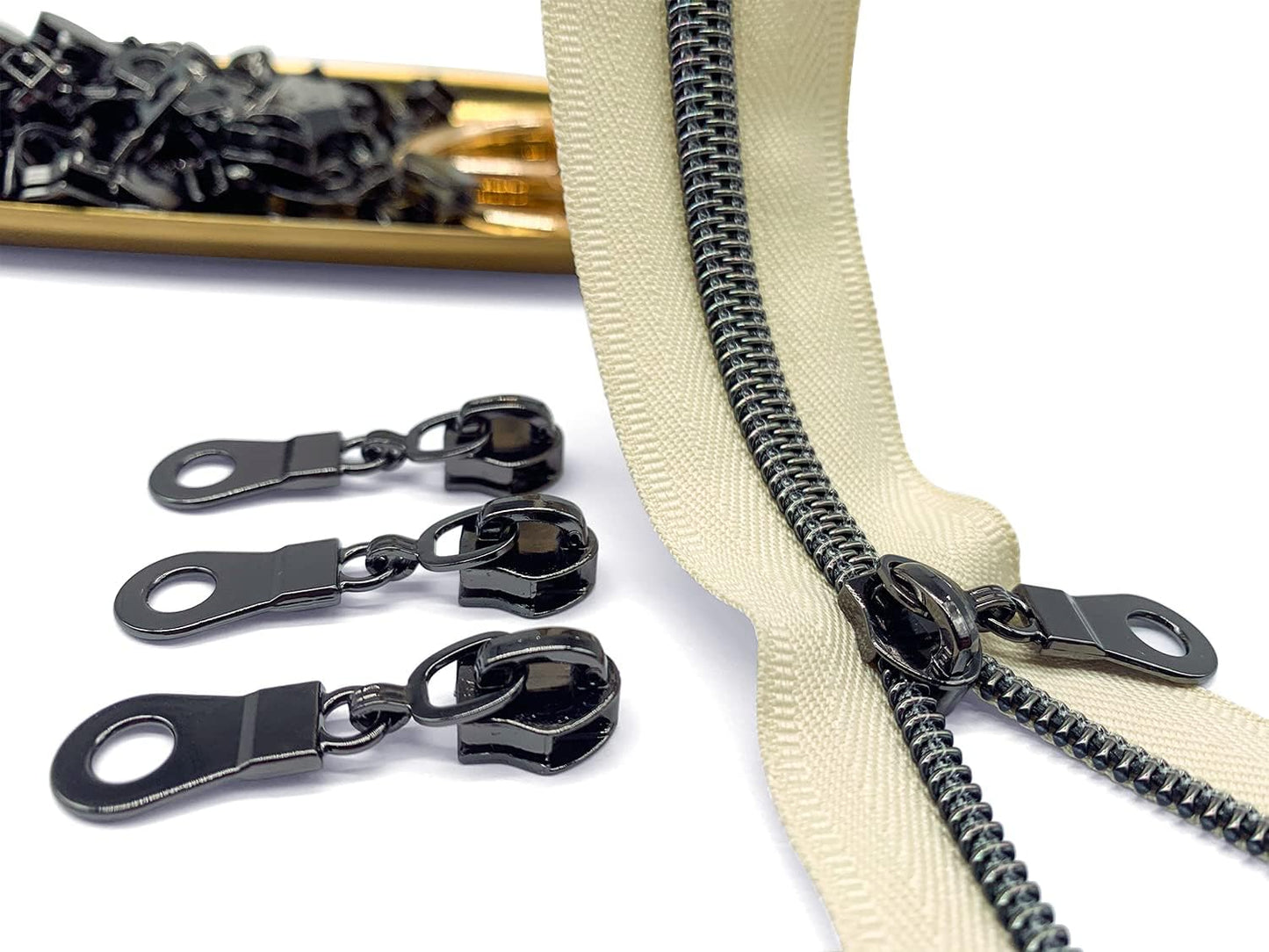 Sawoake 50PCS #5 Black Metal Handle for Nylon Coil Handle Charm for Purse Handbag Craft Sewing Luggage Bag Bulk